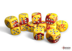 CHESSEX Gemini Red-Yellow/silver 16mm d6 Dice Block (12 dice) | Gamers Paradise