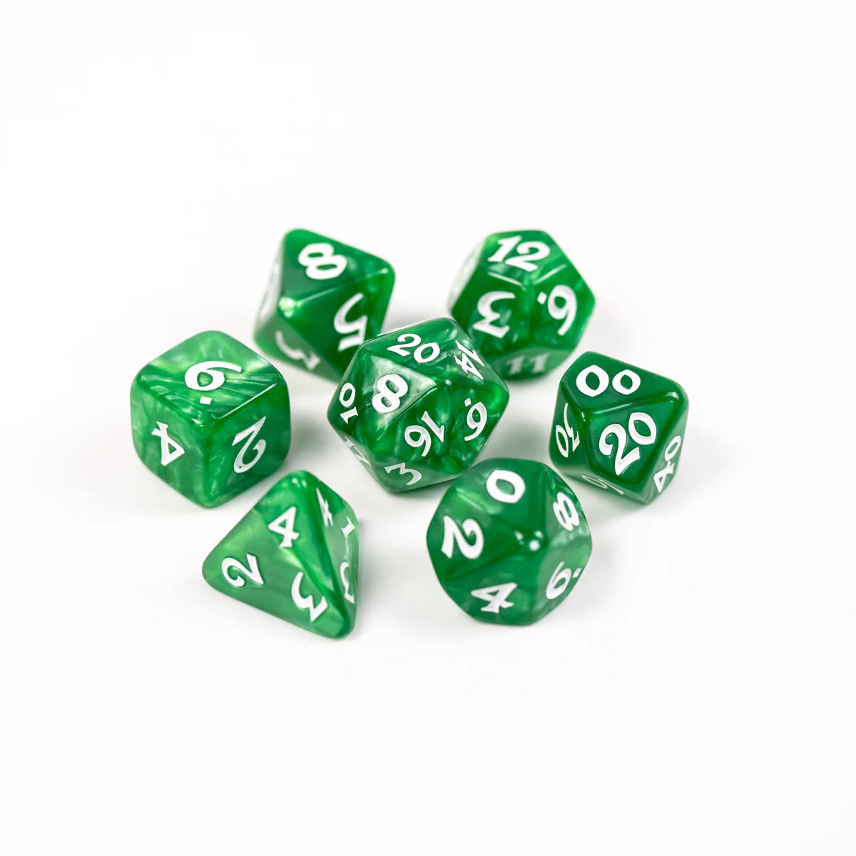 DIE HARD DICE - 7pc RPG Set - Elessia Essentials - Green with White | Gamers Paradise
