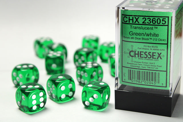 CHESSEX TRANSLUCENT DICE: GREEN & WHITE SETS | Gamers Paradise