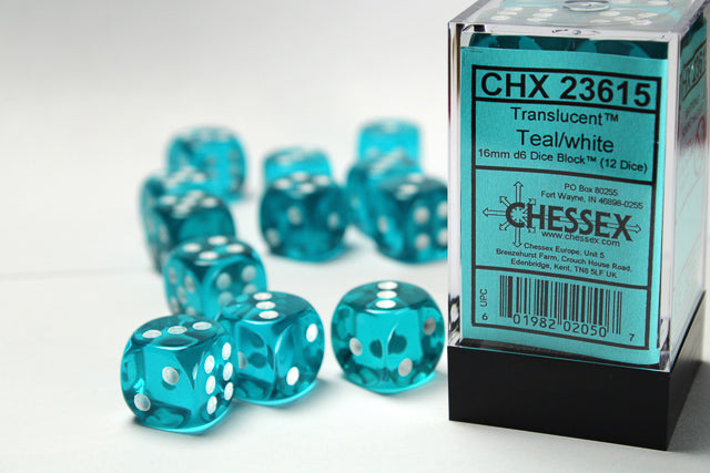 CHESSEX TRANSLUCENT DICE: TEAL & WHITE SETS | Gamers Paradise