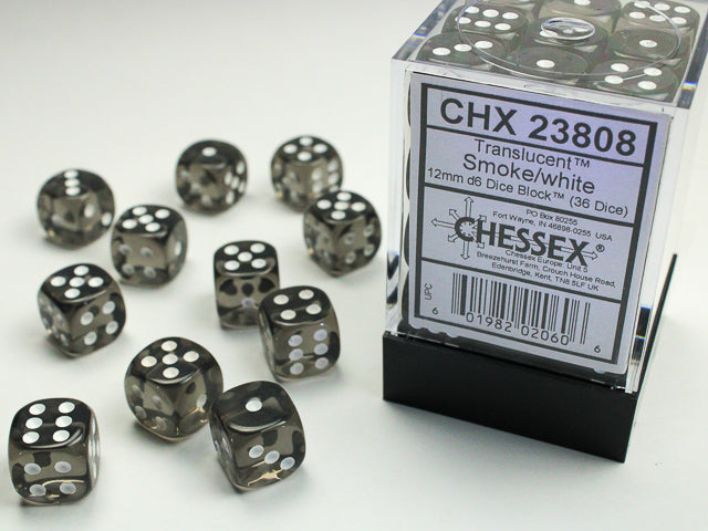 CHESSEX TRANSLUCENT DICE: SMOKE & WHITE SETS | Gamers Paradise