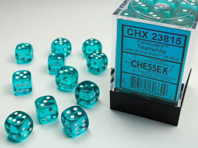 CHESSEX TRANSLUCENT DICE: TEAL & WHITE SETS | Gamers Paradise