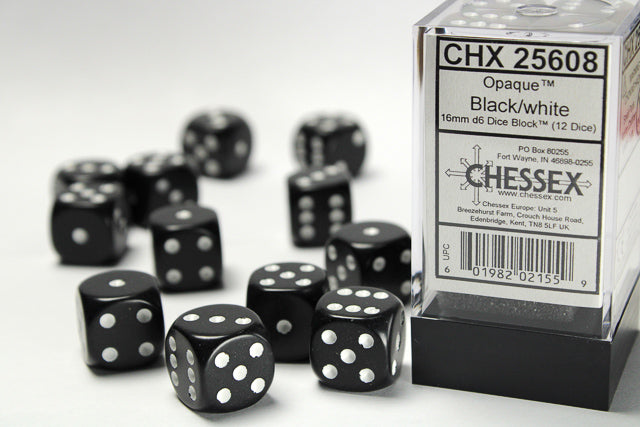 CHESSEX OPAQUE DICE: BLACK & WHITE SETS | Gamers Paradise