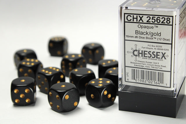 CHESSEX OPAQUE DICE: BLACK & GOLD SETS | Gamers Paradise