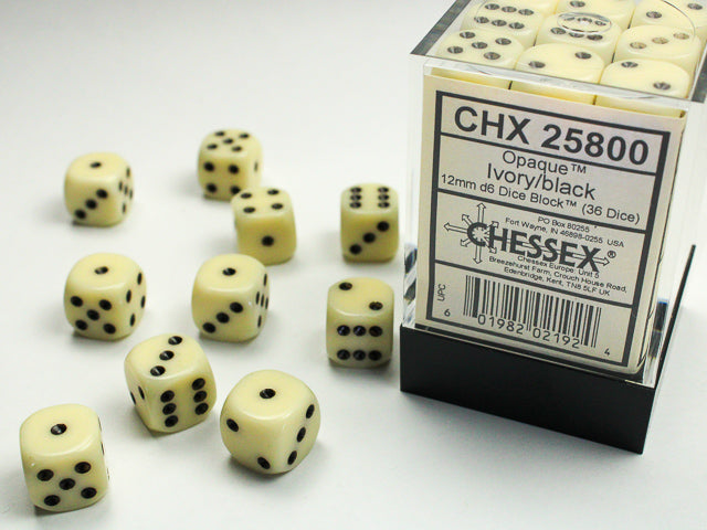 CHESSEX OPAQUE DICE: IVORY & BLACK | Gamers Paradise