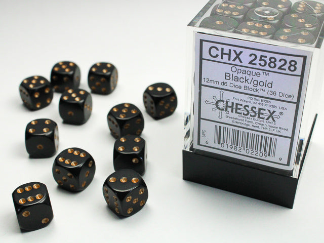 CHESSEX OPAQUE DICE: BLACK & GOLD SETS | Gamers Paradise