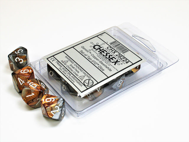 CHESSEX GEMINI DICE: COPPER-STEEL & WHITE SETS | Gamers Paradise