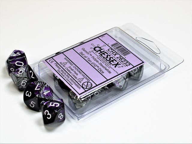 CHESSEX GEMINI DICE: PURPLE-STEEL/WHITE | Gamers Paradise