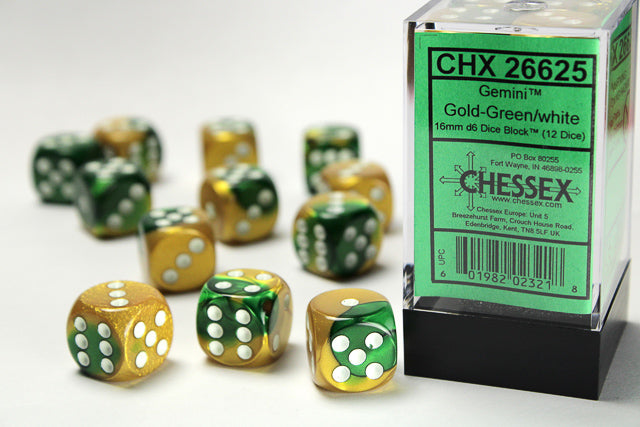 CHESSEX GEMINI DICE: GOLD-GREEN & WHITE SETS | Gamers Paradise