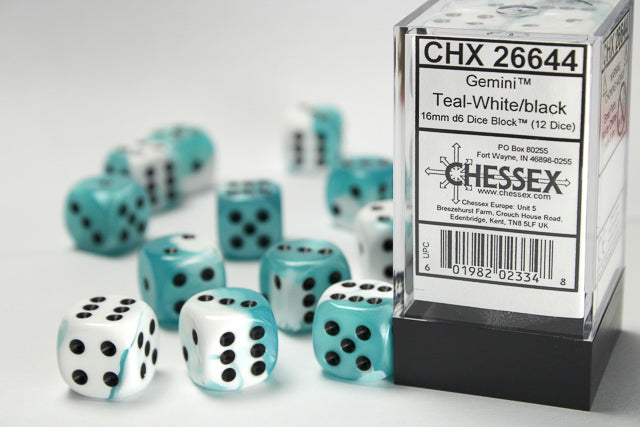 CHESSEX GEMINI DICE: TEAL-WHITE  & BLACK SETS | Gamers Paradise