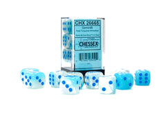 CHESSEX GEMINI DICE: PEARL TURQOISE-WHITE & BLUE SETS | Gamers Paradise