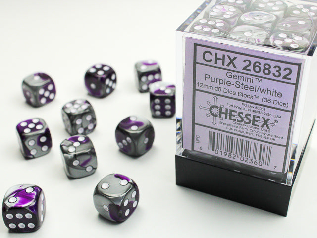 CHESSEX GEMINI DICE: PURPLE-STEEL/WHITE | Gamers Paradise