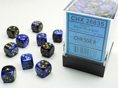 CHESSEX GEMINI DICE: PURPLE-BLACK/BLUE-GOLD | Gamers Paradise