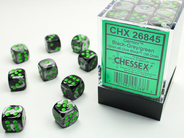 CHESSEX GEMINI DICE: BLACK-GREY & GREEN SETS | Gamers Paradise
