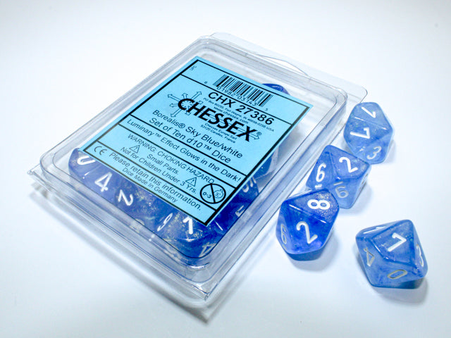 CHESSEX BOREALIS DICE: SKY BLUE & WHITE SETS | Gamers Paradise