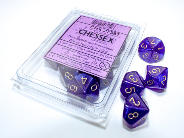 CHESSEX BOREALIS DICE: ROYAL PURPLE & GOLD SETS | Gamers Paradise