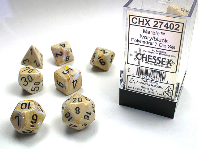 CHESSEX MARBLE DICE: MARBLE IVORY & BLACK SET | Gamers Paradise