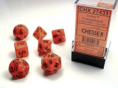 CHESSEX VORTEX DICE: VORTEX ORANGE & BLACK SETS | Gamers Paradise