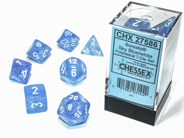 CHESSEX BOREALIS DICE: SKY BLUE & WHITE SETS | Gamers Paradise