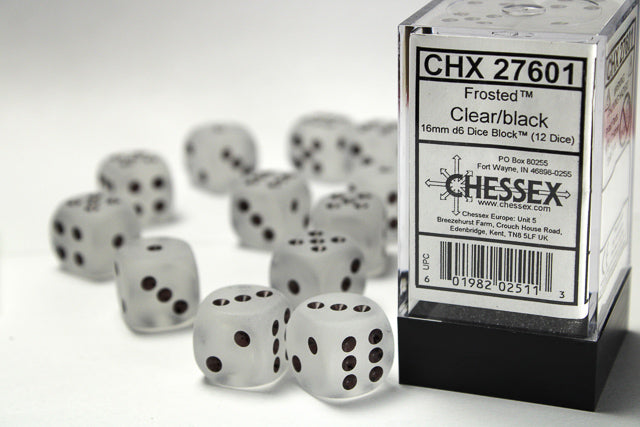 CHESSEX FROSTED DICE: CLEAR & BLACK SETS | Gamers Paradise