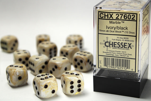 CHESSEX MARBLE DICE: MARBLE IVORY & BLACK SET | Gamers Paradise