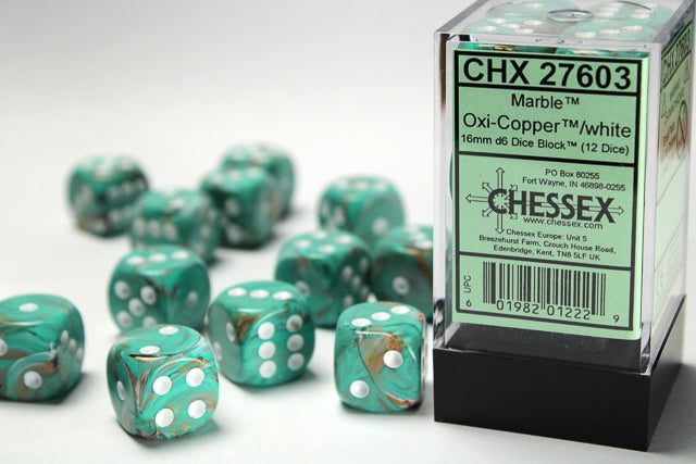 CHESSEX MARBLE DICE: OXI-COPPER/WHITE | Gamers Paradise