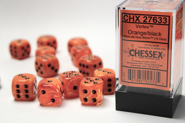 CHESSEX VORTEX DICE: VORTEX ORANGE & BLACK SETS | Gamers Paradise