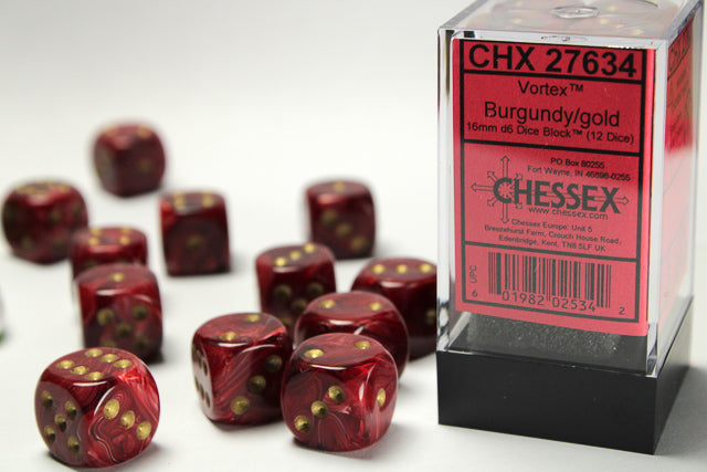 CHESSEX VORTEX DICE: BURGUNDY/GOLD | Gamers Paradise