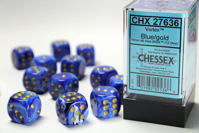 CHESSEX VORTEX DICE: BLUE/GOLD | Gamers Paradise