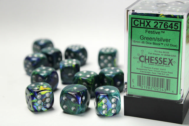 CHESSEX FESTIVE DICE: GREEN / SILVER | Gamers Paradise