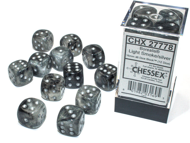 CHESSEX BOREALIS DICE: LIGHT SMOKE & SILVER SETS | Gamers Paradise