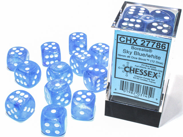 CHESSEX BOREALIS DICE: SKY BLUE & WHITE SETS | Gamers Paradise