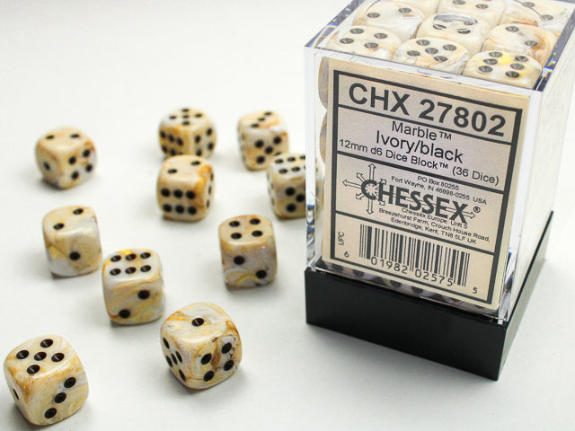 CHESSEX MARBLE DICE: MARBLE IVORY & BLACK SET | Gamers Paradise