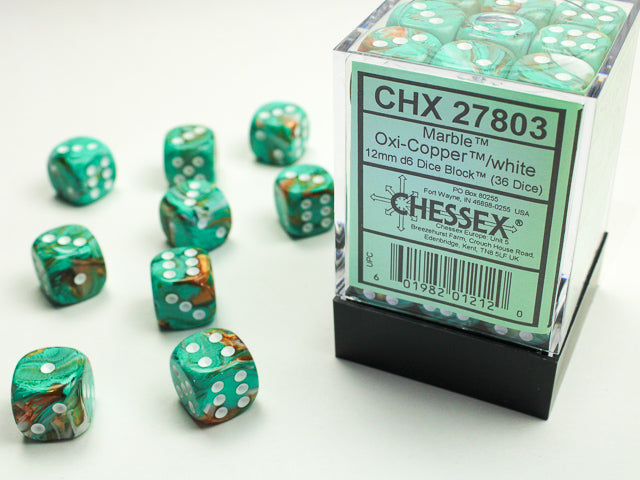 CHESSEX MARBLE DICE: OXI-COPPER/WHITE | Gamers Paradise