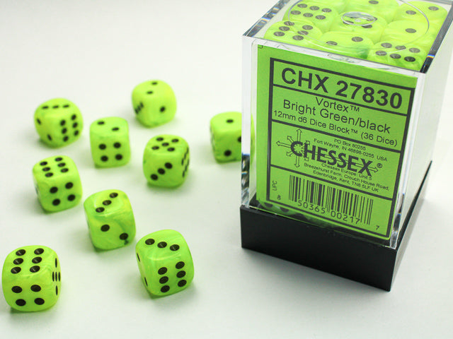 CHESSEX VORTEX DICE: BRIGHT GREEN & BLACK SETS | Gamers Paradise