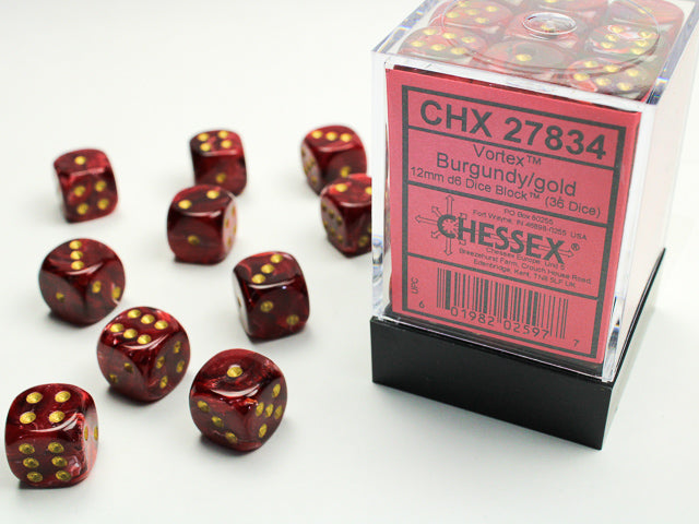 CHESSEX VORTEX DICE: BURGUNDY/GOLD | Gamers Paradise