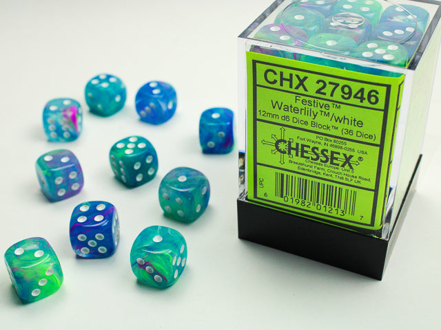 CHESSEX FESTIVE DICE: WATERLILY/WHITE | Gamers Paradise