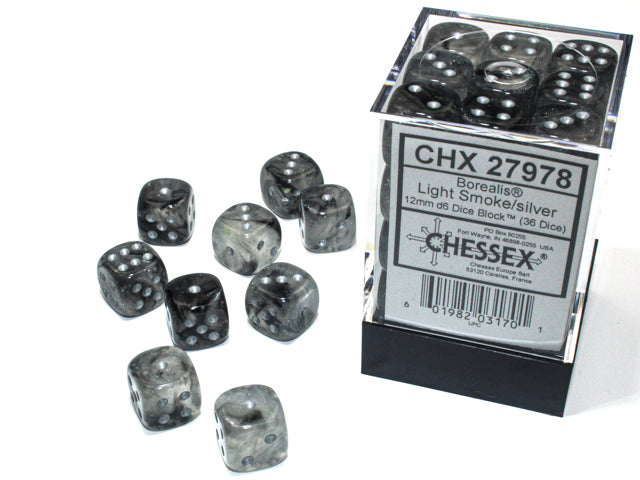 CHESSEX BOREALIS DICE: LIGHT SMOKE & SILVER SETS | Gamers Paradise