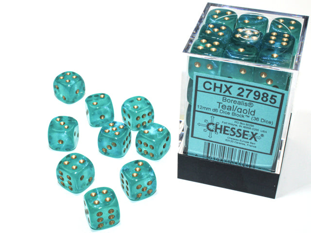 CHESSEX BOREALIS DICE: TEAL & GOLD SETS | Gamers Paradise