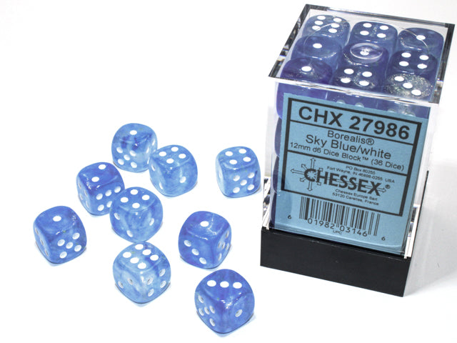 CHESSEX BOREALIS DICE: SKY BLUE & WHITE SETS | Gamers Paradise