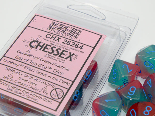 CHESSEX GEMINI DICE: GEL GREEN-PINK & BLUE SETS | Gamers Paradise