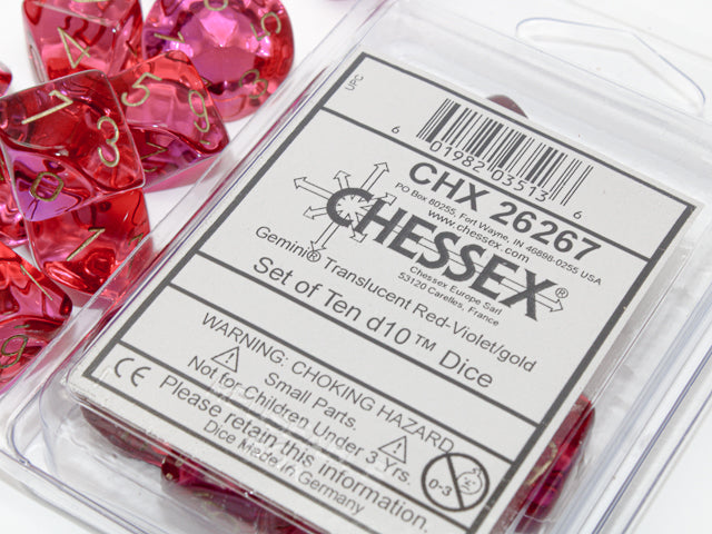 CHESSEX GEMINI TRANSLUCENT DICE: RED-VIOLTER & GOLD SETS | Gamers Paradise