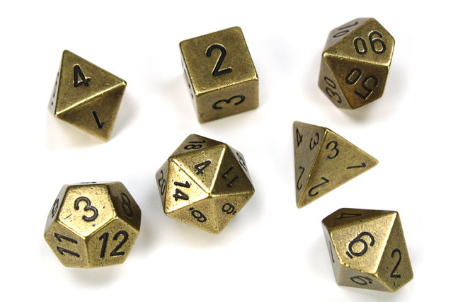 CHESSEX DICE: Metal Polyhedral Old Brass 7-Dice Set | Gamers Paradise