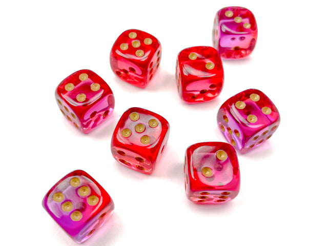 CHESSEX GEMINI TRANSLUCENT DICE: RED-VIOLTER & GOLD SETS | Gamers Paradise