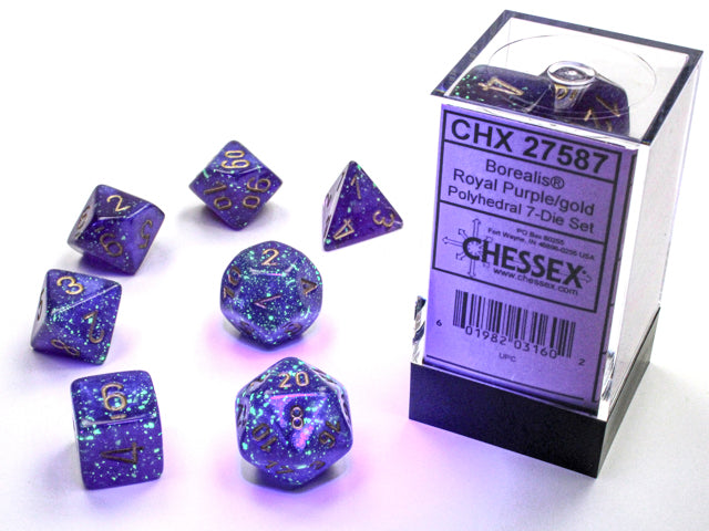 CHESSEX BOREALIS DICE: ROYAL PURPLE & GOLD SETS | Gamers Paradise