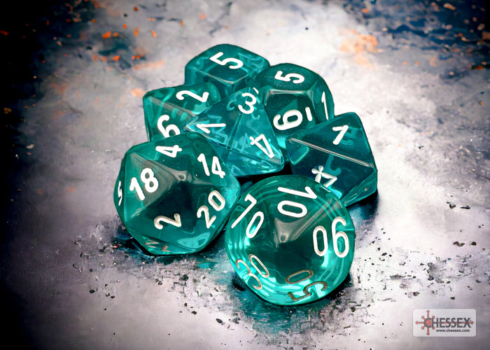 CHESSEX TRANSLUCENT DICE: TEAL & WHITE SETS | Gamers Paradise