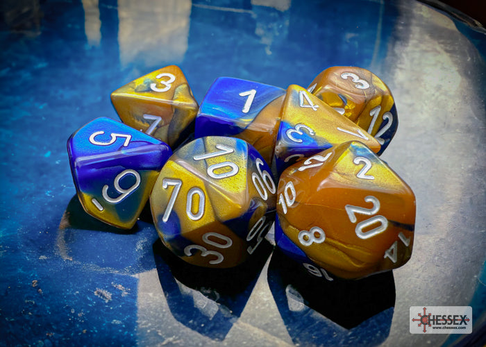 CHESSEX GEMINI DICE: BLUE-GOLD & WHITE SETS | Gamers Paradise