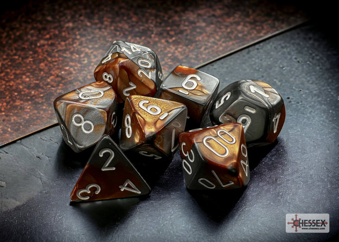 CHESSEX GEMINI DICE: COPPER-STEEL & WHITE SETS | Gamers Paradise