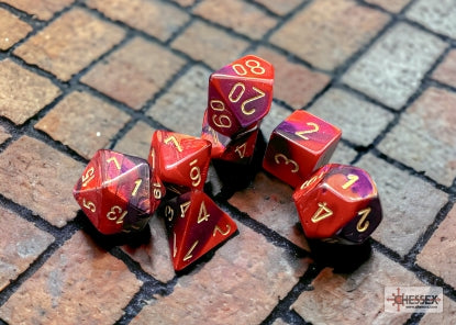 CHESSEX GEMINI DICE: PURPLE-RED/GOLD | Gamers Paradise