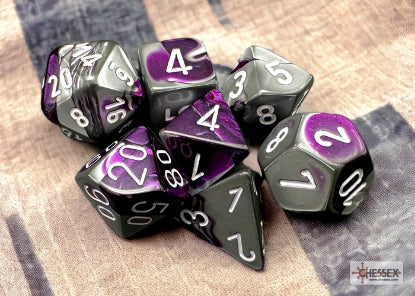 CHESSEX GEMINI DICE: PURPLE-STEEL/WHITE | Gamers Paradise